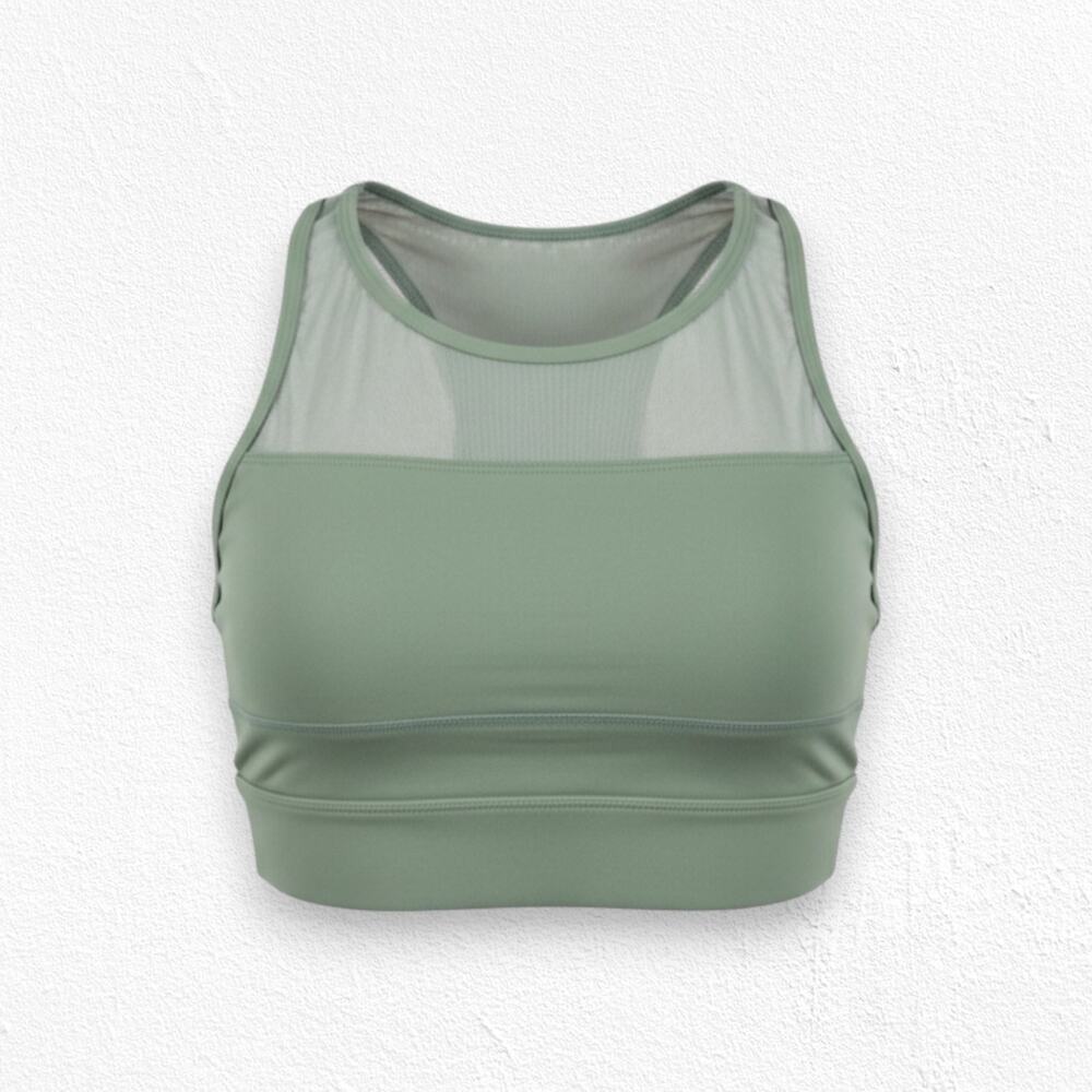 Zyia Active All-Star Sports Bra Sage Green Mesh Back Racerback Size Medium